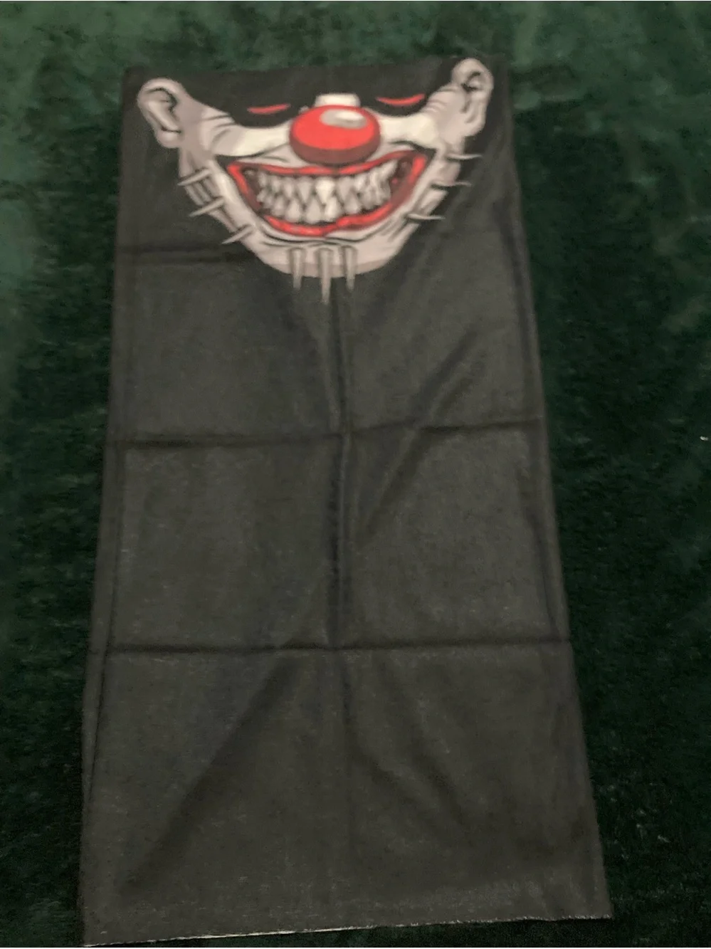Graphic Clown Face Gaiter Tee Neck Scarf Black with Red and White Design NWT OS